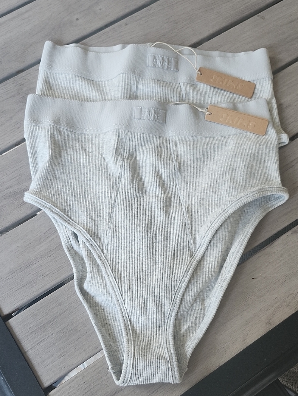 SKIMS High-Waist Ribbed Cotton-Blend Briefs in Light Gray (Set of 2)
